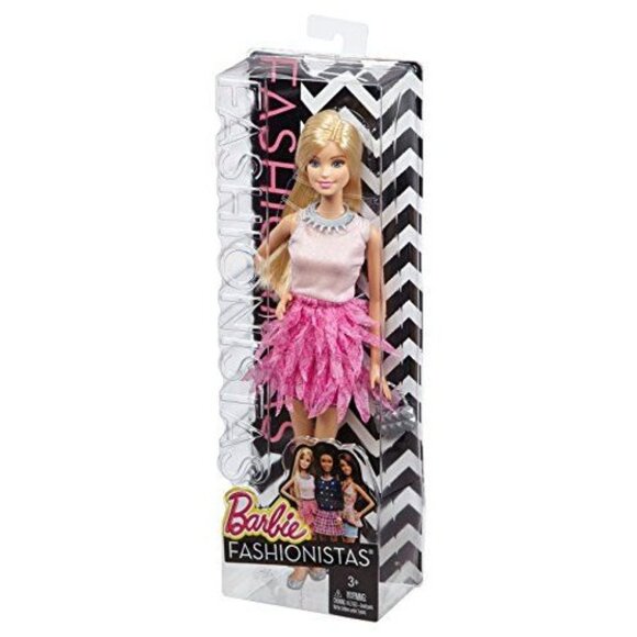 Barbie Fashionistas BCN36 Doll With Blond Hair & Pink Feathered Skirt Dress 2014 - Picture 7 of 9